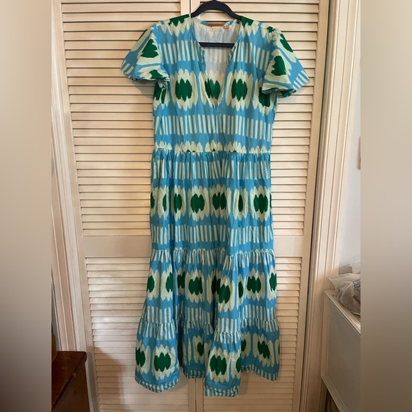 Oliphant v neck maxi ikat blue large green and blue dress - Picture 2 of 11